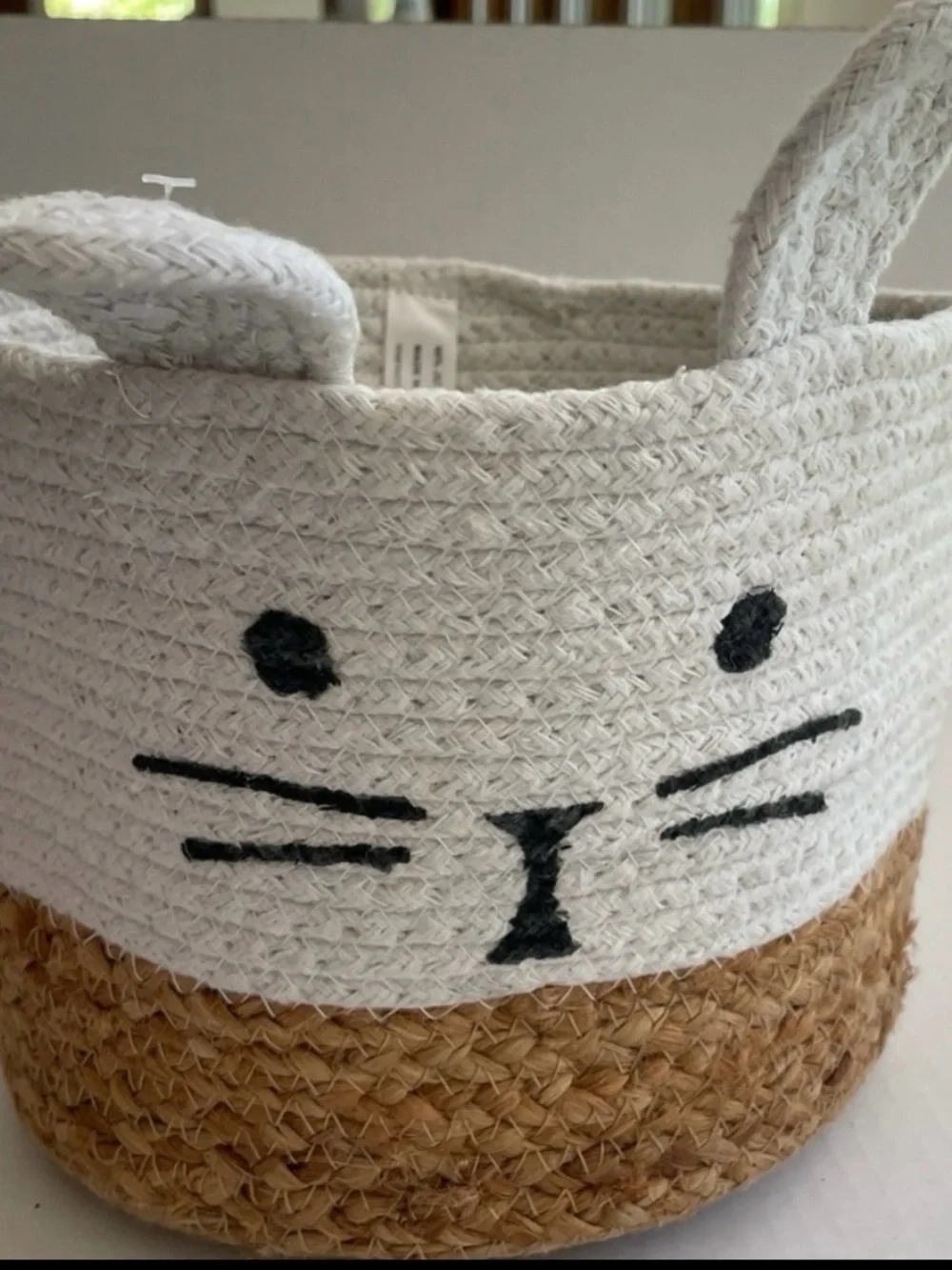 Cute White Bunny Cotton Rope & Jute Easter Basket Nursery Storage Bin